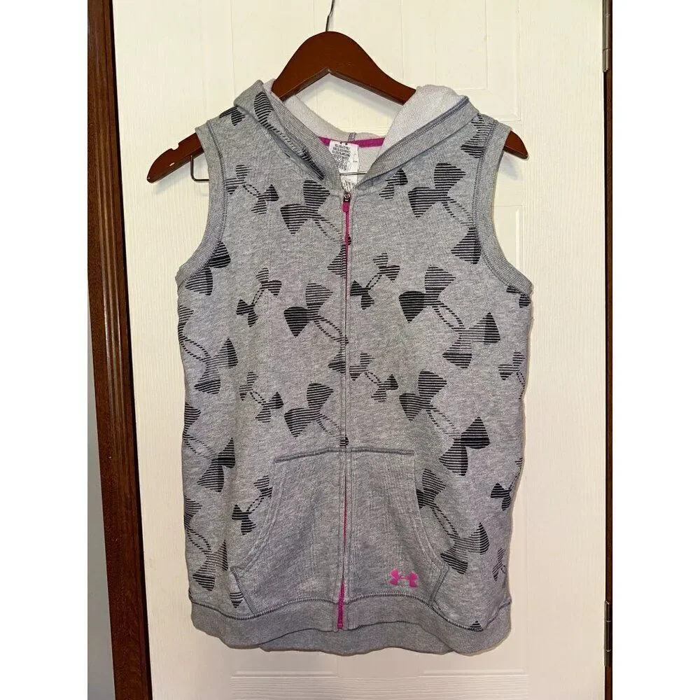 Under Armour Gray & Pink Zip Up Hoodie Vest  Size Youth XL‎